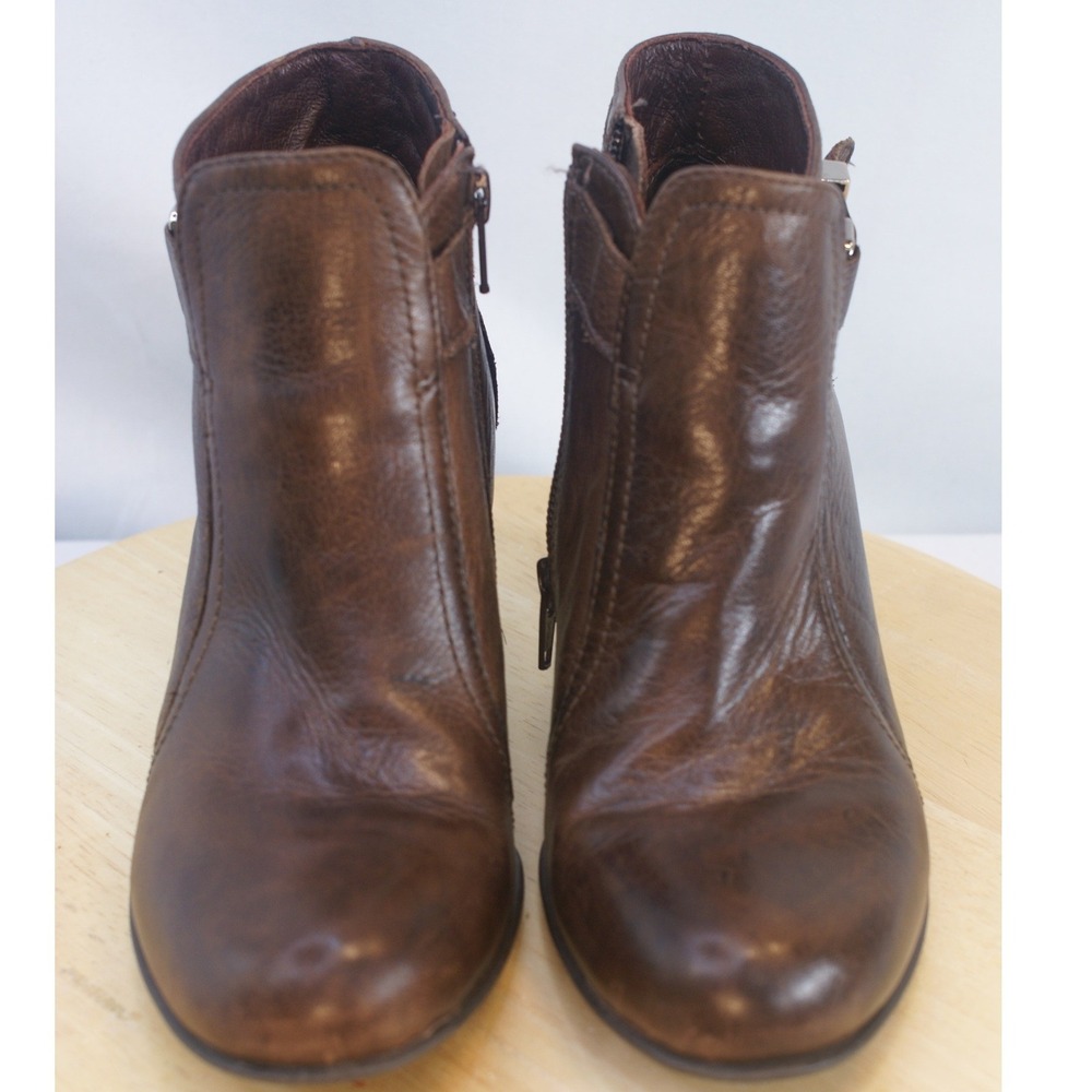 Nurture Hunter Brown Leather Ankle Boots‎ Buckle Zip Booties Womens 6.5M